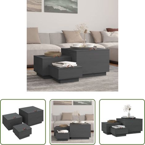 Holzschrank - Aufbewahrungsboxen mit Deckeln 3 Stk. Grau Massivholz Kiefer (1/5)