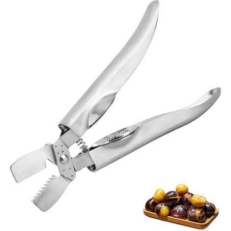 Attrezzo per tagliare le castagne, apri-castagne e pelapatate in acciaio inox, manico ergonomico multifunzionale, schiaccianoci, coltello e pinze per castagne, noci e noci pecan. (1/5)