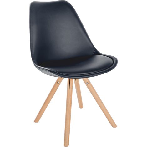 Chaise de salle à manger x1 style scandinave assise en PVC noir et pieds ronds en bois clair 100001434 (1/5)