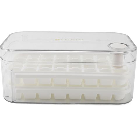Vassoio per cubetti di ghiaccio a 64 scomparti, innovativo, per alimenti, di grande capacità, con coperchio trasparente e facile da sformare, adatto al frigorifero, colore bianco. (1/5)
