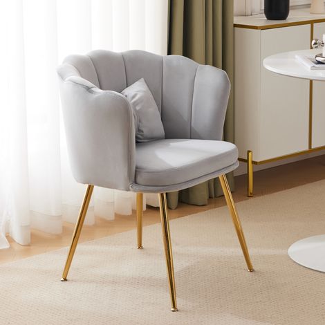 Sillón tapizado en terciopelo gris con cojín mariposa y patas metálicas doradas HAVRYA (1/5)