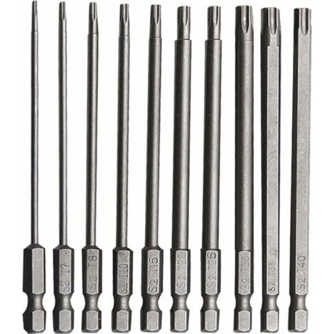 Jeu de 10 Embouts Torx Longs 100mm en Acier Chrome-Vanadium, Résistants à la Rouille, pour Tournevis, Perceuse Électrique et Maintenance de Machines. (1/5)