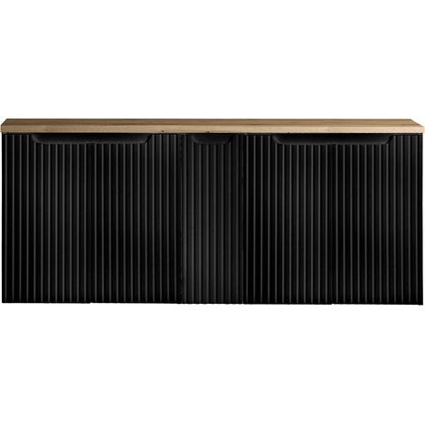 Waschbeckenunterschrank Skelbolu mit 5 Türen 140x60x40cm Schwarz/Eichenoptik [en.casa]
