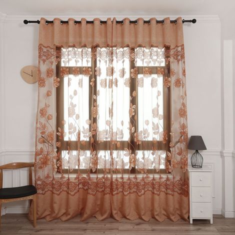 Set aus 2 eleganten und luxuriösen High-End-Gardinen mit floralem Muster, 100 x 250 cm, mit Perlen, Voile, Raumteiler, Wanddekoration, stilvoller Fensterdekoration. Maße: 39" x 98".