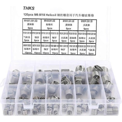 Kit de réparation de 120 pièces en acier inoxydable pour filetages métriques (M6-M18) pour la réparation des filetages automobiles