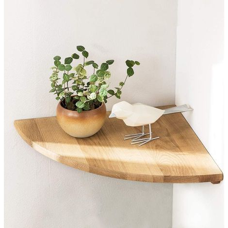 Étagère murale d’angle flottante en bois de chêne massif – Rayon 20 cm – Étanche pour salle de bain – Fixation sans traces (1/3)