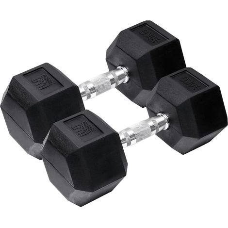 Orange Gym Hex Dumbbells Bundle Set – 10kg & 4kg Rubber Coated Anti-Roll Weights Set of 2 with Chrome Handles for Home Gym Strength Training & Muscle Workout Equipment (1/2)