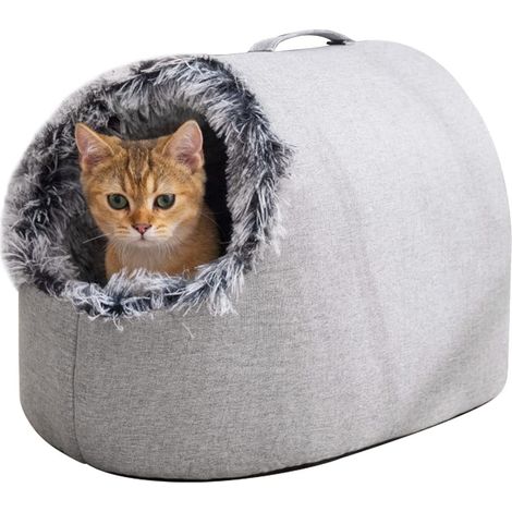 Lit pour chat Beau lit pour animal de compagnie portable En peluche douce Pour dormir Petit chien Gris clair (1/5)