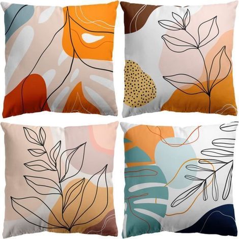 Lot de 4 Housses de coussin - 40x40cm - Bohème Moderne Art Abstrait - HYKJside - Super Doux - Pour Salon Canapé Décor Chambre (1/4)