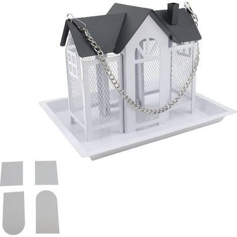 Mangeoire oiseaux maison grande taille nettoyage facile – Maille fer extérieur suspension cour jardin blanc, jardin (1/5)
