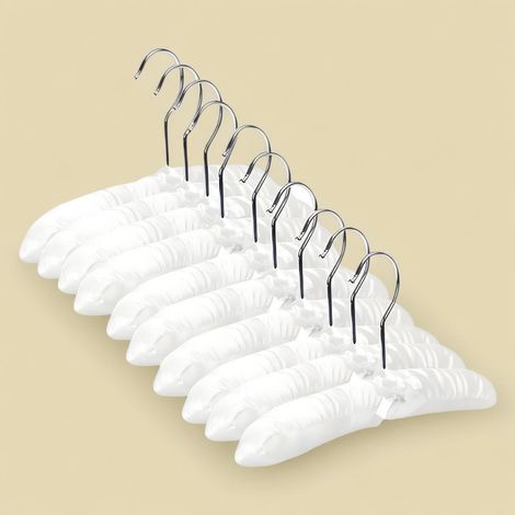 Dhouse 10PCS White Thick Satin Drying Rack Coat Luxury Soft Hanger Bridal Wedding Dress Hanger Super Long Pure White Satin Cushion Hanger Non-Convex Non-Slip Satin Quilted Hanger (1/5)