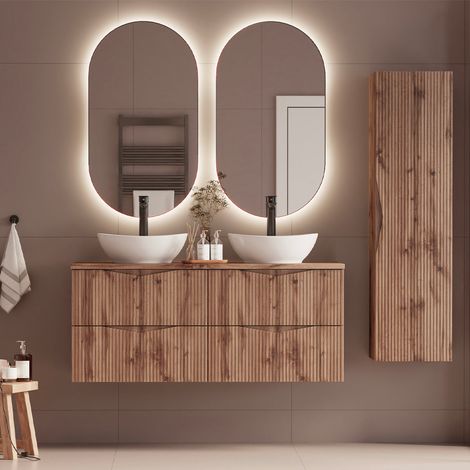 Ensemble meuble double vasque 120cm et colonne Tao Bois (1/5)