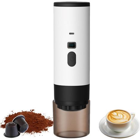 Machine à Café Portable, 3 en 1 Cafetiere Portable, Auto-Chauffante, Rechargeable Cafetiere Electrique pour Camping, Voiture, Voyage, Compatible avec Capsules et Café Moulu (1/5)