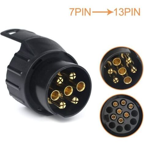 Adaptateur prise remorque 7 vers 13 broches – Connecteur attelage 7 pôles à 13 pins – ABS et cuivre – Tension 12V/24V – Résistant aux intempéries (1/5)