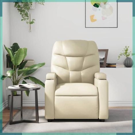 Fauteuil Relaxation Massage - 372473 - Similicuir crème - Moteur de levage - Massage 6 points (1/5)