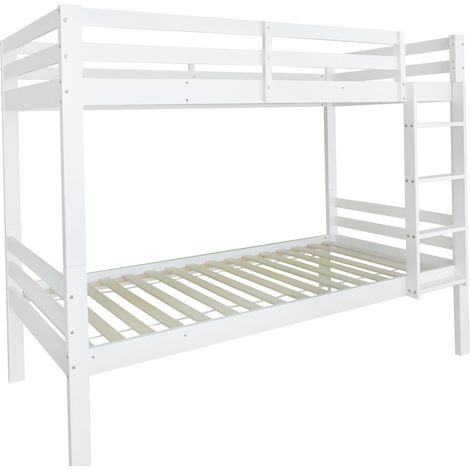 Etagenbett 90 × 200 cm, Bett 2 Plätze mit Absturzsicherung und 3-Stufen-Leiter, Teilbar, ohne Matratze, Weiß (1/5)