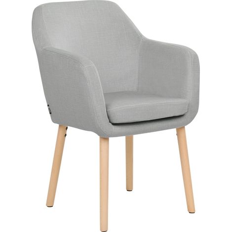 Silla de comedor clásica tapizada en terciopelo gris con reposabrazos patas de madera Yorkville II (1/5)