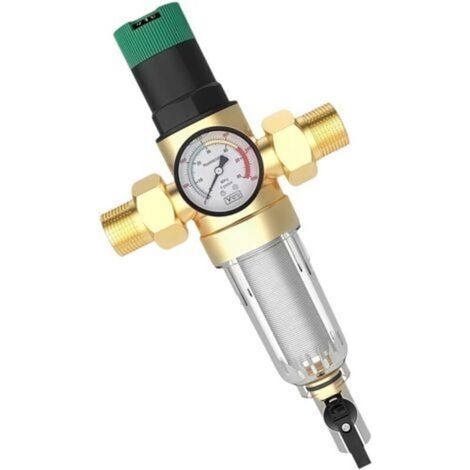1-inch adjustable water pressure reducer, DN 32 thickened brass pressure limiter, water pressure reducer with filter and pressure gauge, suitable for homes, buildings and factories (1/5)