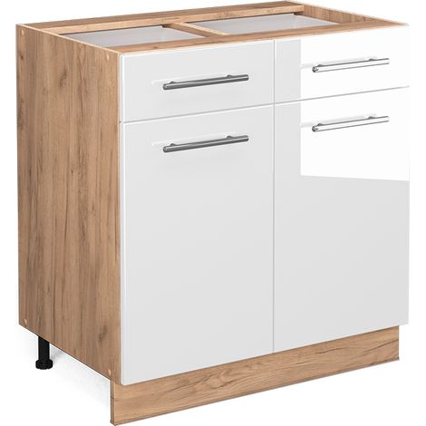 Meuble cuisine Fame-Line, Blanc Haute brillance, 80 cm sans plan de travail, Vicco