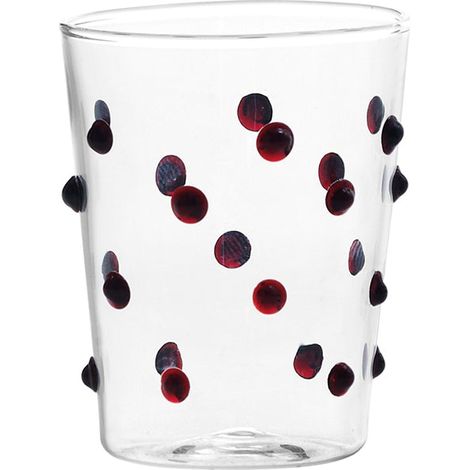 Zafferano Set 6 Bicchieri Party Tumbler Junior in Vetro Borosilicato Rosso, Design a Pois Artigianale per Servizio Liquori e Salse da Tavola
