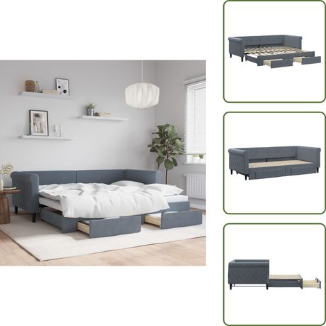 Tagesbett Ausziehbar mit Schubladen Dunkelgrau 90x200 cm Samt - Ausziehbares Tagesbett - Ausziehbare Tagesbetten - Schlafbett - Gästebett (1/5)