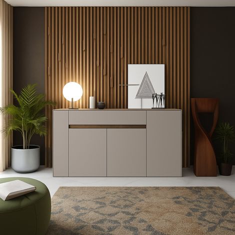 Credenza Cirimido, Madia un Cassetto, 3 Ripiani, Apertura Battente, 170x40x85h cm Beige