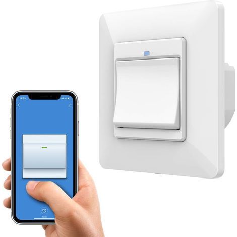 Intelligenter WLAN-Wandschalter, Smart-Tasten-Schalter (1-fach) mit Fernbedienung und App-Steuerung, Kontrollleuchte, kabellos, kompatibel mit Alexa und Google Home, 1 Stück – Fei Yu (1/5)