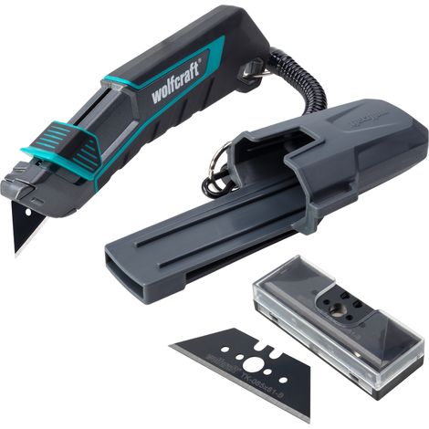 wolfcraft - Kit de cutter de sécurité à lame trapèze PRO SAFETY avec étui - 1 cutter et 6 lames de rechange - réf .8669060 (1/5)