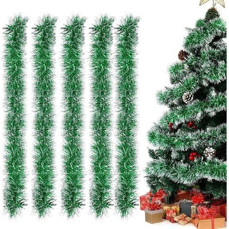 Noël Guirlandes Tinsel Vert, Lot de 5 Guirlandes de Noel, Guirlandes Tinsel Métallique,Noël Guirlande de Sapin (1/5)
