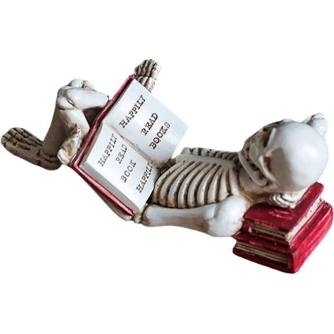 Statua decorativa a forma di teschio per Halloween, raffigurante una donna che legge, simbolo di pensiero, una decorazione moderna per una mensola o un tavolo. Statuina di Halloween per la casa, il so (1/4)