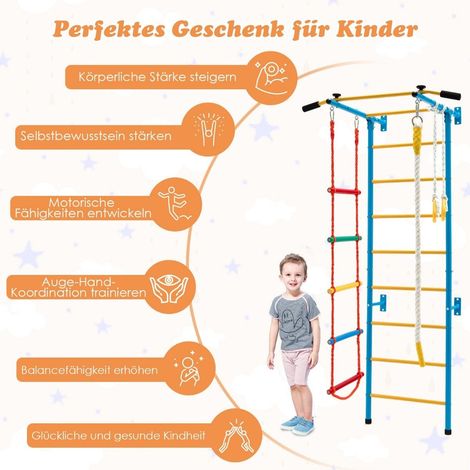 Parete da arrampicata per bambini Attrezzatura sportiva da casa per bambini fino a 100 kg 107 x 83 x 223 cm blu e giallo