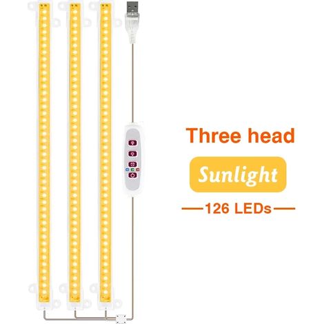 Lampes de croissance pour plantes Lampe de croissance LED à spectre complet (Sunlight 3 têtes) USB 5V pour plantes d'intérieur, semis et serres (Fitolampy). (1/5)