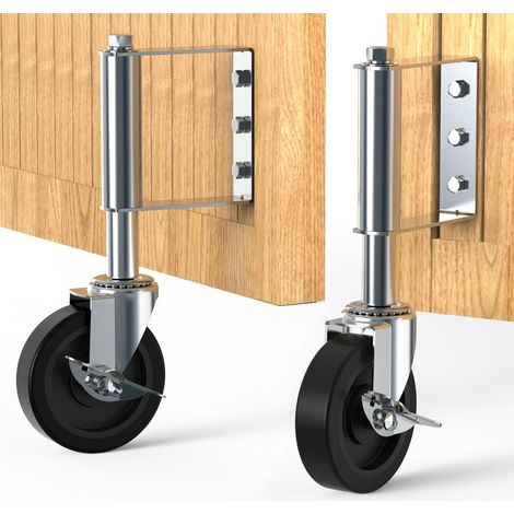 Lot de 2 Roulettes de Portail Robuste 100mm Capacité 100kg Roues Pivotantes à Ressort Pour Bois et Clôture Argent (1/5)