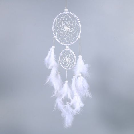 Carillons éoliens attrape-rêves blancs de style indien, pendentif en plumes, décoration murale pour la maison et la fenêtre (1/5)