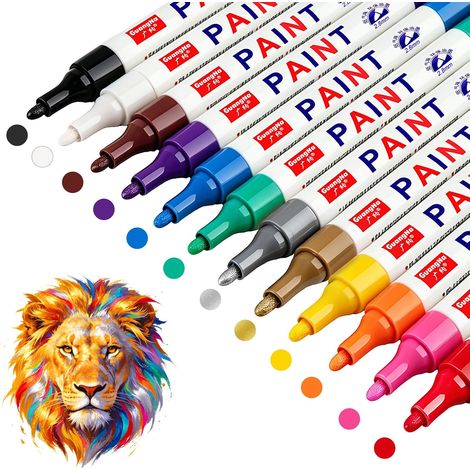 Marqueur Indélébile, 12 Couleurs Marqueur Permanent à Base d'huile Feutre Permanent Imperméables pour la Peinture sur pierres, bois, tissu, plastique, tasses (1/5)
