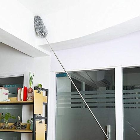 Plumeau télescopique et extensible en microfibre pour nettoyer les ventilateurs sur les plafonds surélevés, les stores, les toiles d'araignée, les voitures