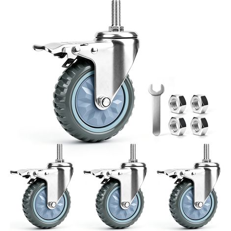 135mm 4 Roulettes Pivotantes à Tige 360° M12 × 35mm avec 4 Frein Double Blocage Silencieuses Anti-Dérapant Cache Jusqu'à 480kg Charge Roulettes Lourde Pour Chariot Meubles Industriel (1/5)