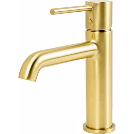 Mitigeur de lavabo - Or brossé - Laiton - Forme cylindrique - Bec long