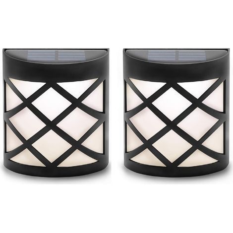 Lampe solaire de clôture, lampes de jardin à énergie solaire IP55 étanche pour terrasse, clôture, cour, jardin, garage, escalier, portail, mur - grille blanc chaud (2PACK) (1/4)