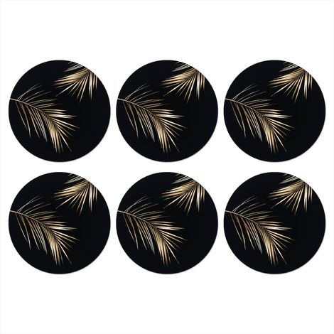 SOTTOBICCHIERI Set di 6Foglie - Piante - Oro - Nero - Lusso 10x10 cm (1/5)