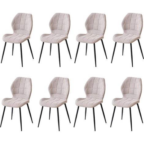 Esszimmerstühle 8er Set, nordischer Stil, gepolstert, beige, Metallbeine (1/5)