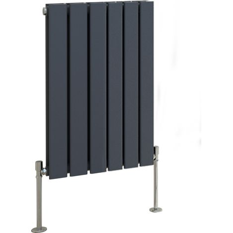 Designer Radiator Anthracite Flat Panel Central Heating with Angle Square Valve Horizontal Double 600x408mm
