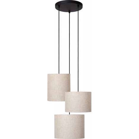 Suspension MAYA crème/noir coton Ø50 150cm 3xE27 Lucide (1/5)
