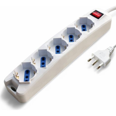 multipresa 5 posti con schuko e interruttore prese bipasso spina 16a cavo 1.5 metri bianco ideale per casa e ufficio