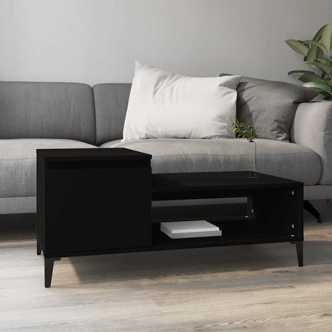 Table basse avec rangement, porte et étagère, bois d’ingénierie et métal, noir, 100 x 50 x 45 cm - PANGIVO (1/5)
