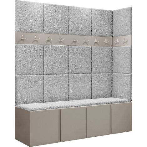 Conjunto para recibidor Pinis II, Abriamo 6, 186x168x46cm, Aglomerado laminado, Tapiz, Colocada, Montada en la pared