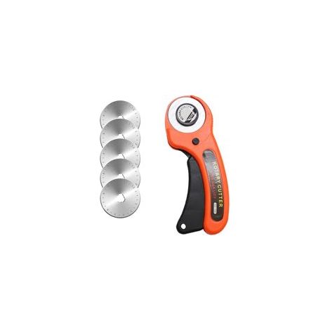 Couteau de couture rotatif 45 mm - Kit de cutter rotatif professionnel avec 5 lames de rechange - Cutter à lames rondes pour matelassage, tissu, cuir, couture et plus encore