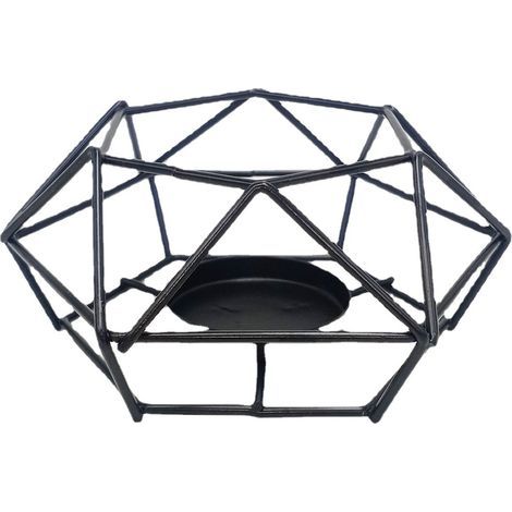 Einfacher, dekorativer, geometrischer Teelichthalter aus hohlem Metall im Vintage-Stil, klein (13 x 13 x 5,5 cm) (1/5)