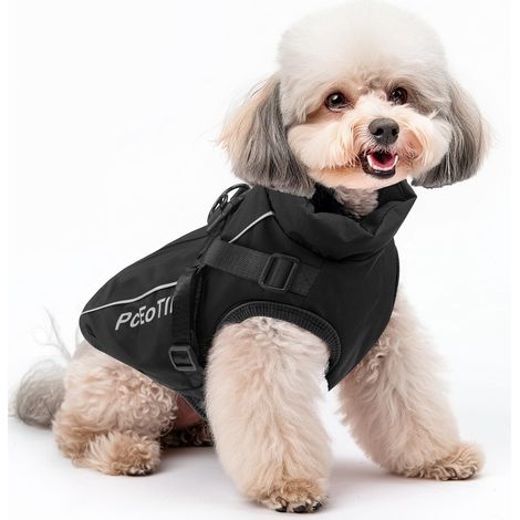 Manteau d'hiver imperméable pour chien Veste de protection contre le froid avec harnais réglable et bandes réfléchissantes pour petit et moyen chien Noir (1/5)
