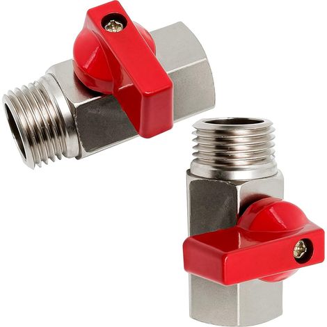 Lot de 2 mini-vannes à bille, 1/2 pouce, avec poignée, filetage intérieur et extérieur, finition nickel perlé (1/5)